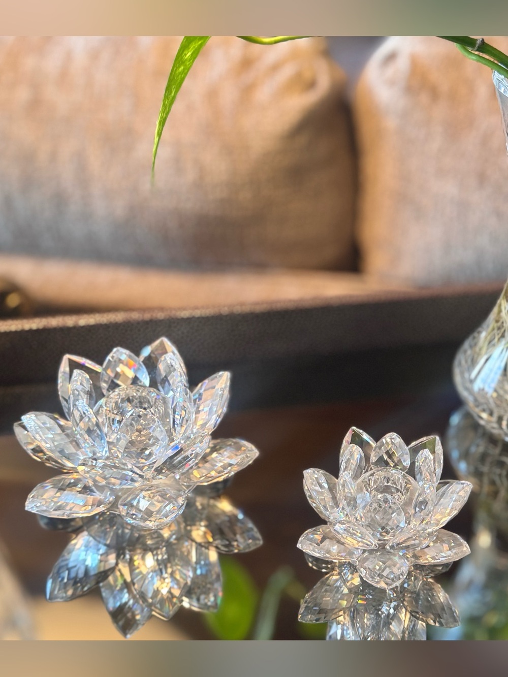 Vintage Swarovski Crystal Water Lily Lotus Flower Candlestick Holders (2)